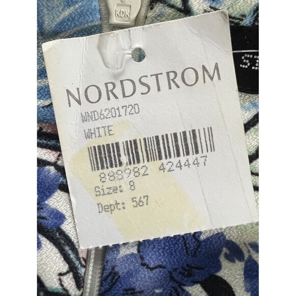 SISTER JANE Dress Size Medium White Blue Floral Sleeveless Fit Flare Mini Lace - Picture 5 of 12